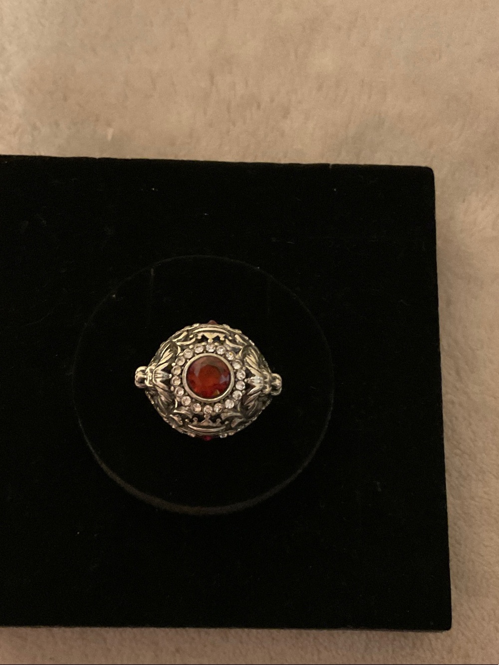 Vintage-Style Sterling Silver Ring with Deep Amber Gemstone
